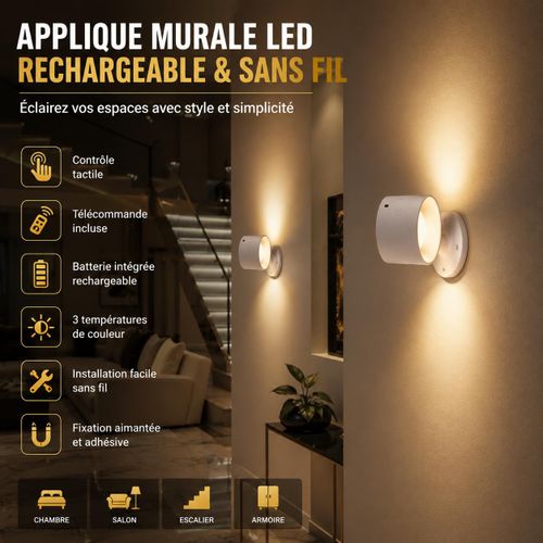 Applique Murale LED Rechargeable Sans Fil avec Télécommande – Éclairage Intelligent