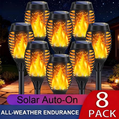 8pcs Solar Flame Lamp Garden Decoration, With Flashing Flame, IP65 Waterproof LED Flameless