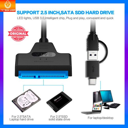 Adaptateur SATA III Vers USB 3.0 Hdd/Ssd Type C + USB compatible Pc et Mac
