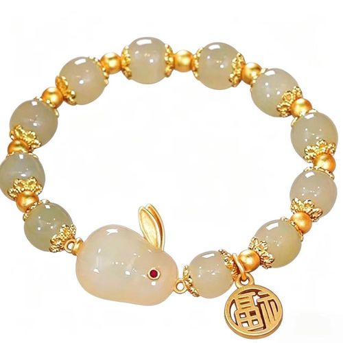 Bracelet à perles porte-bonheur en forme de Lapin de Jade