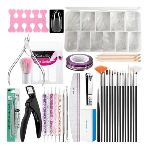 Kit professionnel de 45 outils pour nail art, comprenant des faux ongles, des pinceaux pour nail art, des limes à ongles et des coupe-ongles