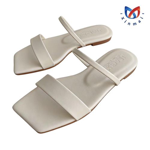 Sandales à bout carré tendance pour femme, tongs simples pour femme, chaussures plates - Blanc