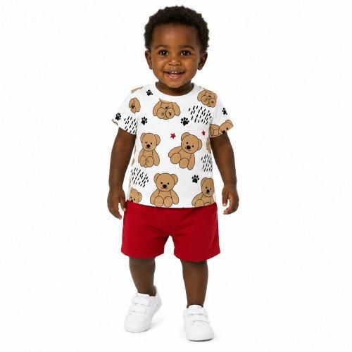 Ensemble Coton garçon – motif Nounours (6 à 18 mois) - Rouge