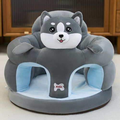 Siège de soutien pour bébé – Adorable fauteuil-canapé (Conçu pour l'apprentissage de la position assise) – Siège moelleux et confortable pour nourrisson (Modèle Husky gris, 17,5 po L x 17,5 po H)