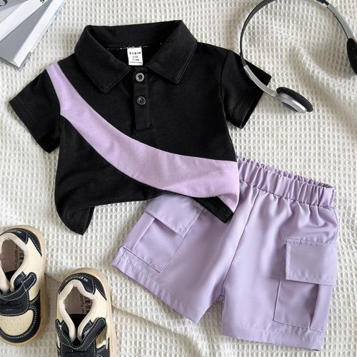 Vêtements pour filles violets 0-2 ans, chemise + short cargo, tenue de sport extérieure, convenable pour les fêtes et les réunions sociales, parfaite pour les sports en plein air, cool, durable et facile à nettoyer