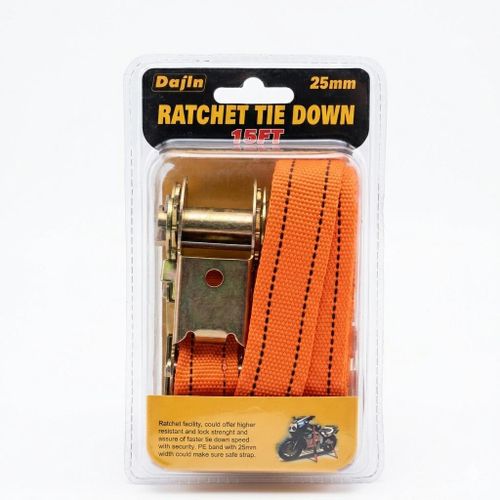 Sangle à Cliquet Professionnelle Dajin - 4.5 Mètres (15FT) x 25mm - Fixation Haute Résistance pour Moto et Bagages - Sécurité de Transport Maximale