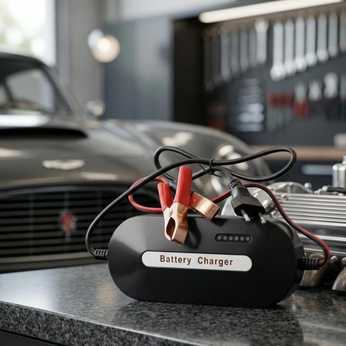 Chargeur de Batterie Auto & Moto 12V – Connecteurs Pinces Crocodile & Indicateur LED