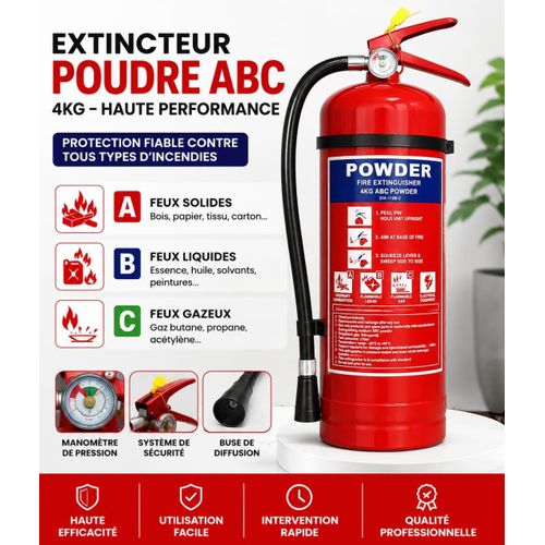 Extincteur à Poudre ABC – Sécurité Maximale - Usage pour tout type de feux.