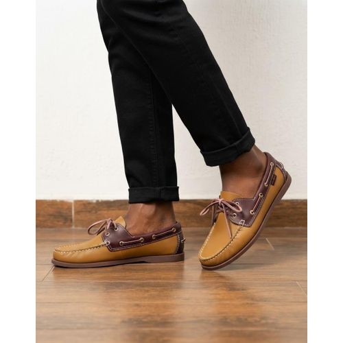 baladeuse homme en cuir marron/jaune
