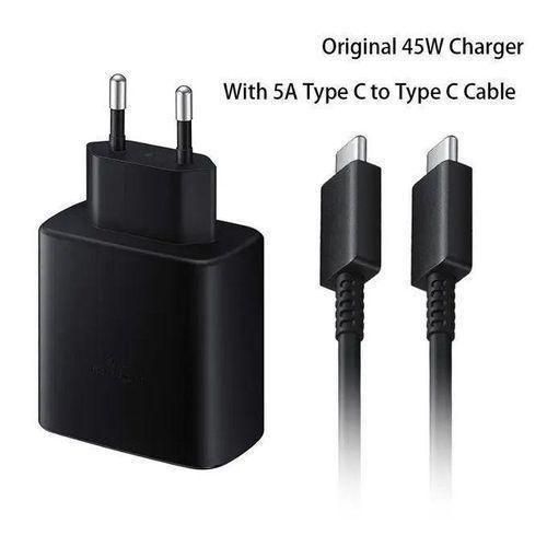chargeur sumsung De Charge Rapide Original 2 Ports USB-C, Port USB-A- 65w,25w,15w Noir Sans Câble-NOIR