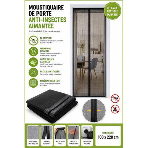 Rideau en Moustiquaire de Porte Magnétique Anti-Insectes – Fermeture Automatique – 100 × 220 cm