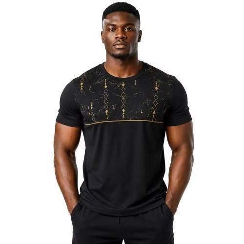 T-shirt Homme Col Rond Imprimé Élégant – Style Moderne - Noir