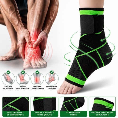 Cheville - Support de Compression Réglable - Soulagement Douleur & Protection pour Sportifs Actifs Seniors