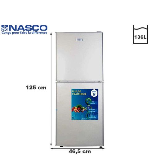 Réfrigérateur Combiné -Nasd2-203fl - 136 Litres Net / R600a / Argent 3 Tiroirs - Garantie 12 Mois