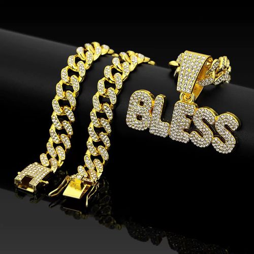 Collier bling bling hip hop faux diamants : or