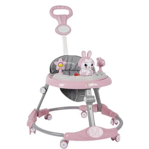 Trotteur Bébé Circulaire Multifonction - Youpala Pousseur - Plateau d'Éveil Avec Jouets - Rose & Gris