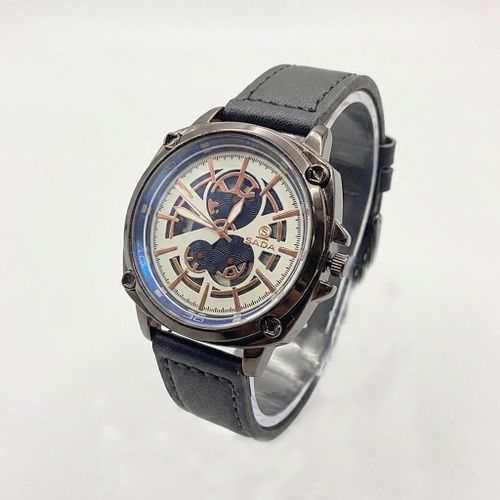 Montre Homme Cadran Squelette Boîtier Gunmetal - Bracelet Cuir Noir