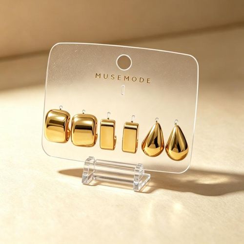 Ensemble 3 Paires de Boucles d'Oreilles Bijoux Accessoires Minimalistes pour Femmes - Or