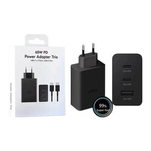 Samsung Adaptateur de Voyage Chargeur Ultra Rapide 65W Trois ports (1 USB, 2 Type-C 65W-25W) NOIR