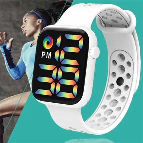 Montre Électronique pour Hommes - Arc-en-Ciel LED, Étanche, Sport, Couple - Blanc
