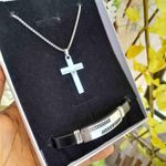 product_image_name-Fahion-Box cadeau longue chaîne Homme 60cm  et bracelet  Argenté   En Acier Inoxydable Pendentif croix de jesus , crucifix idéal cadeau de saint valentin, anniversaire,  mariage, baptêmes -3