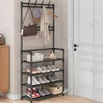 product_image_name-Armoire Eidolon-Étagère De Rangement Multifonction Avec Porte-Manteaux – 5 Niveaux – Métal Noir – 167cm-3