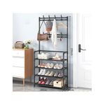 product_image_name-Armoire Eidolon-Étagère De Rangement Multifonction Avec Porte-Manteaux – 5 Niveaux – Métal Noir – 167cm-4