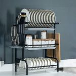 product_image_name-Generic-Agégouttoir à Vaisselle En Acier Inoxydable Noir Avec Porte-ustensiles, Couteaux, Planches à Découper-2