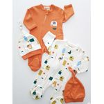 kit naissance pour bebe fille orange blanc compose de 2 grenouilleres et 2 bonnets