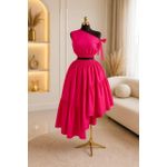 Mode Ensemble Jupe Asymétrique & Haut Une Épaule rose Élégant
