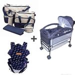 Berceau Bébé Inox + Porte Bébé Kangourou + Sac à Langer Bleu 4 Pieces - Multicolore