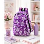 Generic  Sac à dos scolaire fleuri avec trousse assortie – Violet - image 2