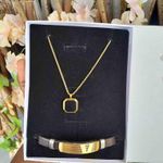 product_image_name-Fahion-Box cadeau composé de longue chaîne Homme 60cm pendentif carré incrusté de noir et bracelet couleur Doré En Acier Inoxydable idéal cadeau de saint valentin, anniversaire,  mariage, baptêmes -1
