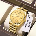 Montre DEBLVE 1898 Luxe pour Homme - Full Gold (Or intégral) - Cadran Doré serti de Cristaux - Mouvement Quartz avec Dateur
