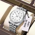 Montre DEBLVE 1898 Luxe pour Homme - Argent Intégral - Cadran Blanc serti de Cristaux - Mouvement Quartz avec Dateur