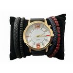 Montre Homme Boîtier Doré & Cadran Blanc - Indices Contrastés rouges