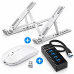Generic Pack Support PC Argent + Souris Sans Fil Rechargeable Blanche + Hub USB 4 Ports