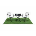Table pliante vitré noir avec 2 chaises en plastique 