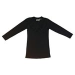 T-shirt Sophistiqué Noir à Manches Longues – Col en V Volanté et Dentelle