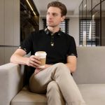 product_image_name-Fashion-Polo homme noir et or à fleurs – Pull en maille respirante à col bicolore-5