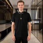 product_image_name-Fashion-Polo homme noir et or à fleurs – Pull en maille respirante à col bicolore-6