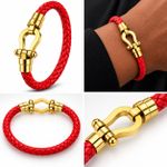 Mode Bracelet Homme Rouge Tressé avec Fermoir Doré