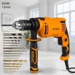 DINGQI Perceuse à Percussion 650W - Mandrin 13mm - Vitesse Variable - Kit Complet Mèches (Bois, Métal, Béton)