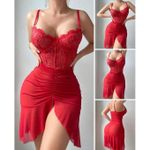 Robe Nuisette Sexy Dentelle - Rouge NB