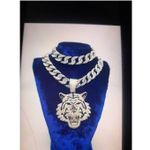 Chic Chaîne En Strass Or Chaîne Luxueuse Bling Médaillée Tête De Chat