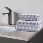 product_image_name-Generic-4pcs Ensemble serviette de bain et serviette de toilette en polaire imprimée de rayures corail en forme de cornet de glace - Gris-2