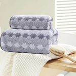 product_image_name-Generic-4pcs Ensemble serviette de bain et serviette de toilette en polaire imprimée de rayures corail en forme de cornet de glace - Gris-3