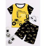 product_image_name-Fashion-Deux-pièces Yellow Excavator Imprimé Manches Courtes - Jaune-1