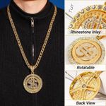 product_image_name-ARHANORY-Colliers pour homme avec chaîne cubaine et pendentif « $ » rotatif Chaîne Bijoux hip-hop - Or-2