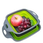 product_image_name-Generic-Passoire Silicone Pliante Rétractable X 2 - Égoutoir - Carré - Paniers Pliables - Vert Gris-1